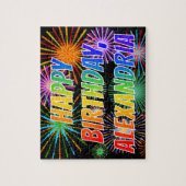 Voornaam "ALEXANDRIA", geun "HAPPY BIRTHDAY" Legpuzzel (Verticaal)