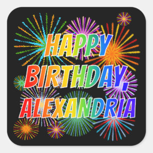 Voornaam "ALEXANDRIA", geun "HAPPY BIRTHDAY" Vierkante Sticker