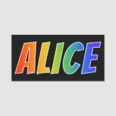 Voornaam "ALICE": Fun Rainbow-kleuren Naamplaatje (Voorkant)