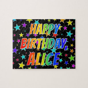 Voornaam "ALICE", geun "HAPPY BIRTHDAY" Legpuzzel