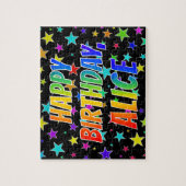 Voornaam "ALICE", geun "HAPPY BIRTHDAY" Legpuzzel (Verticaal)