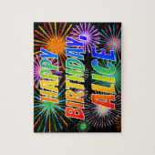 Voornaam "ALICE", geun "HAPPY BIRTHDAY" Legpuzzel (Verticaal)