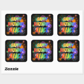Voornaam "ALICE", geun "HAPPY BIRTHDAY" Vierkante Sticker (Vel)