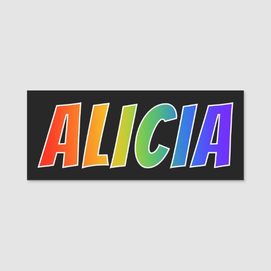 Voornaam "ALICIA": Fun Rainbow Coloring Naamplaatje (Voorkant)
