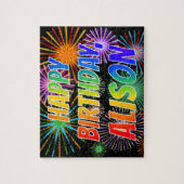 Voornaam "ALISON", geun "HAPPY BIRTHDAY" Legpuzzel (Verticaal)