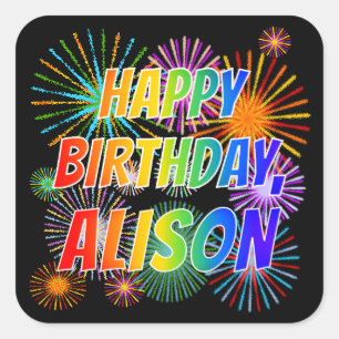 Voornaam "ALISON", geun "HAPPY BIRTHDAY" Vierkante Sticker