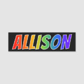 Voornaam "ALLISON": Fun Rainbow-kleuren Naamplaatje (Voorkant)