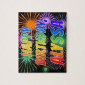 Voornaam "ALYSSA", geun "HAPPY BIRTHDAY" Legpuzzel (Verticaal)
