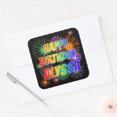 Voornaam "ALYSSA", geun "HAPPY BIRTHDAY" Vierkante Sticker (Envelop)
