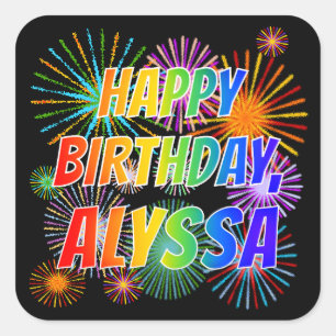 Voornaam "ALYSSA", geun "HAPPY BIRTHDAY" Vierkante Sticker