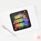 Voornaam "AMANDA", geun "HAPPY BIRTHDAY" Vierkante Sticker (Envelop)