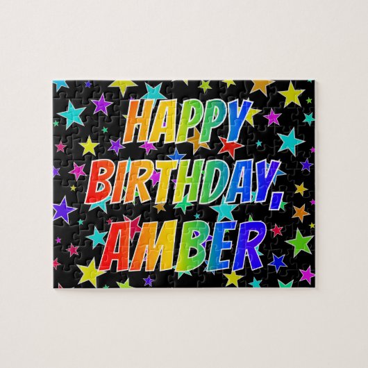 Voornaam AMBER, Fun "HAPPY BIRTHDAY" Legpuzzel (Horizontaal)