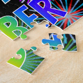 Voornaam "AMBER", geun "HAPPY BIRTHDAY" Legpuzzel (Zijkant)