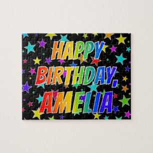 Voornaam "AMELIA", geun "HAPPY BIRTHDAY" Legpuzzel