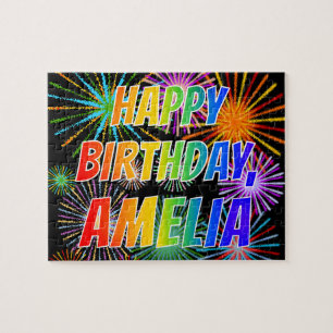 Voornaam "AMELIA", geun "HAPPY BIRTHDAY" Legpuzzel