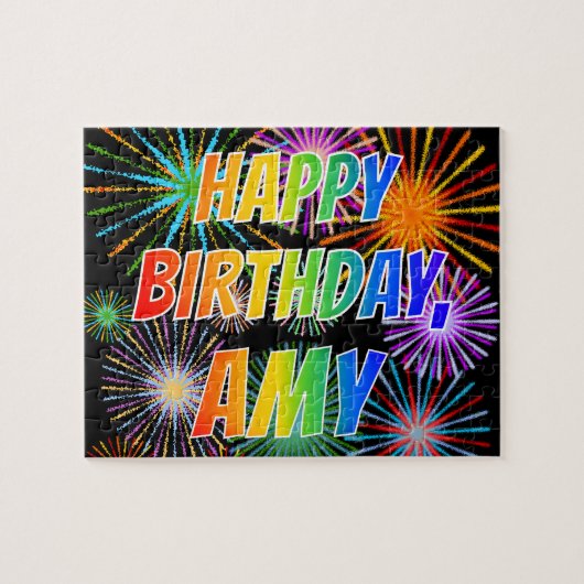 Voornaam "AMY", afgekort "HAPPY BIRTHDAY" Legpuzzel (Horizontaal)