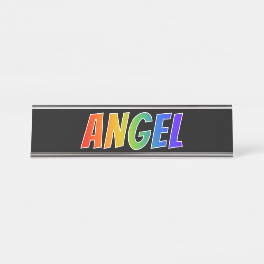 Voornaam "ANGEL": Fun Rainbow-kleuren Bureau Naambordje (Voorkant)