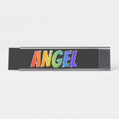 Voornaam "ANGEL": Fun Rainbow-kleuren Bureau Naambordje (Voorkant)