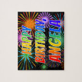Voornaam "ANGELA", geun "HAPPY BIRTHDAY" Legpuzzel (Verticaal)