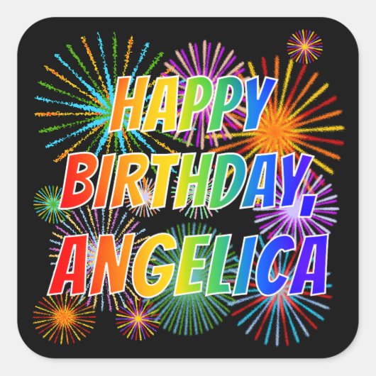 Voornaam "ANGELICA", geun "HAPPY BIRTHDAY" Vierkante Sticker (Voorkant)