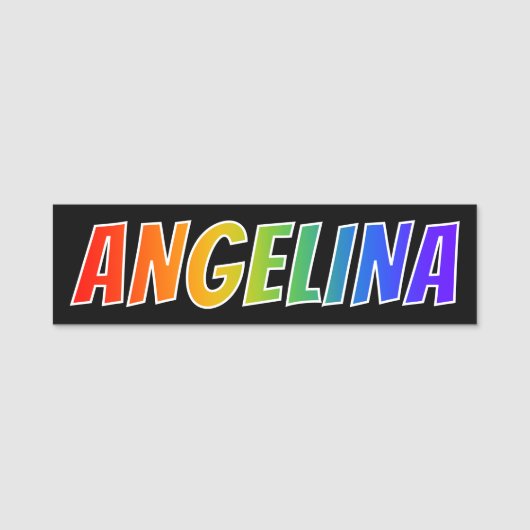 Voornaam "ANGELINA": Fun Rainbow-kleuren Naamplaatje (Voorkant)