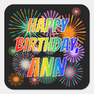 Voornaam "ANN", vun "HAPPY BIRTHDAY" Vierkante Sticker
