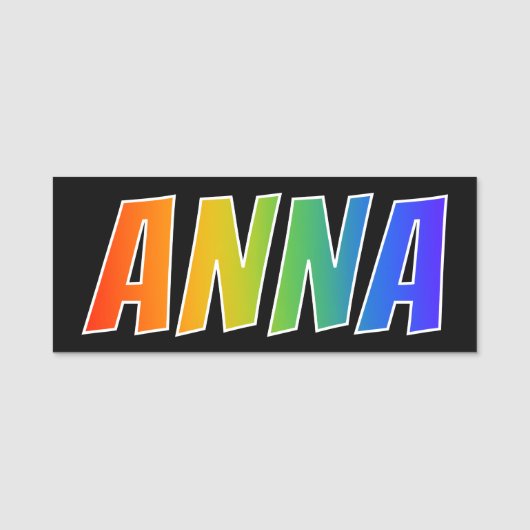 Voornaam "ANNA": Fun Rainbow-kleuren Naamplaatje (Voorkant)
