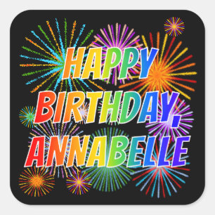 Voornaam "ANNABELLE", geun "HAPPY BIRTHDAY" Vierkante Sticker