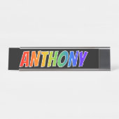 Voornaam "ANTHONY": Fun Rainbow-kleuren Bureau Naambordje (Voorkant)