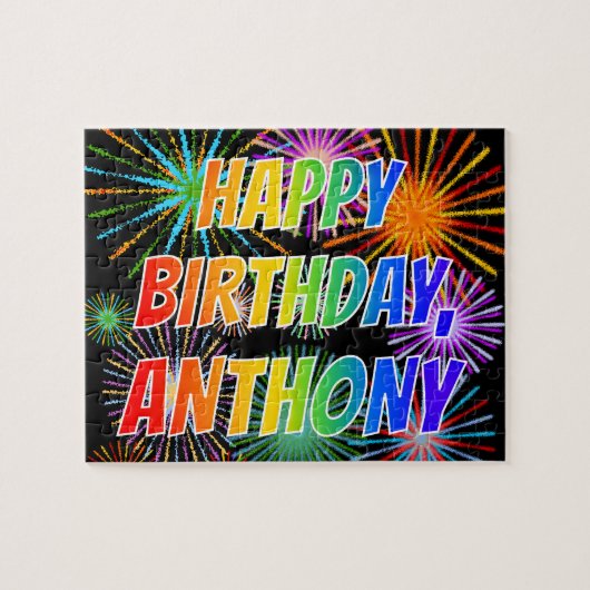 Voornaam "ANTHONY", geun "HAPPY BIRTHDAY" Legpuzzel (Horizontaal)