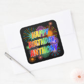 Voornaam "ANTHONY", geun "HAPPY BIRTHDAY" Vierkante Sticker (Envelop)