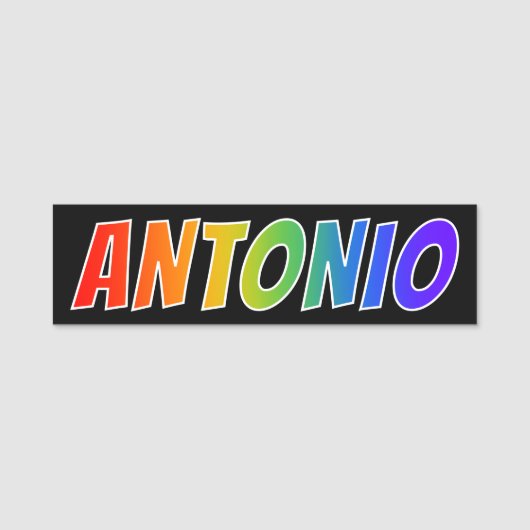 Voornaam "ANTONIO": Fun Rainbow-kleuren Naamplaatje (Voorkant)
