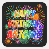 Voornaam "ANTONIO", geun "HAPPY BIRTHDAY" Vierkante Sticker (Voorkant)