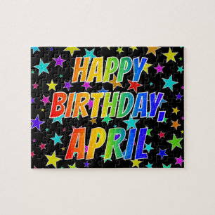 Voornaam "APRIL", geun "HAPPY BIRTHDAY" Legpuzzel