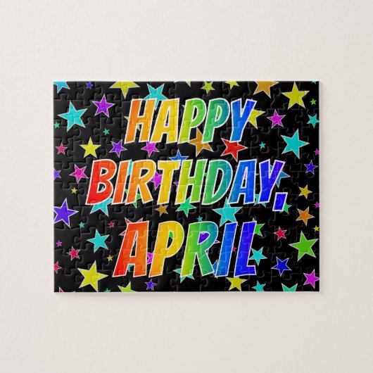Voornaam "APRIL", geun "HAPPY BIRTHDAY" Legpuzzel (Horizontaal)