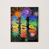 Voornaam "APRIL", vun "HAPPY BIRTHDAY" Legpuzzel (Verticaal)