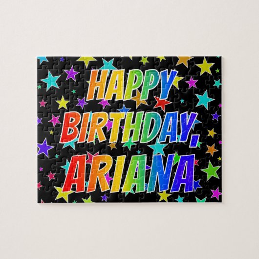 Voornaam "ARIANA", geun "HAPPY BIRTHDAY" Legpuzzel (Horizontaal)