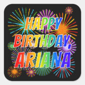Voornaam "ARIANA", geun "HAPPY BIRTHDAY" Vierkante Sticker (Voorkant)