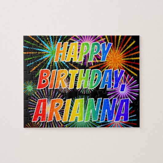 Voornaam "ARIANNA", geun "HAPPY BIRTHDAY" Legpuzzel (Horizontaal)