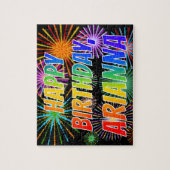 Voornaam "ARIANNA", geun "HAPPY BIRTHDAY" Legpuzzel (Verticaal)