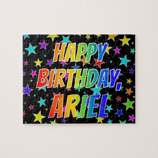 Voornaam "ARIEL", geun "HAPPY BIRTHDAY" Legpuzzel (Horizontaal)