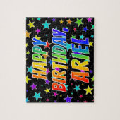 Voornaam "ARIEL", geun "HAPPY BIRTHDAY" Legpuzzel (Verticaal)