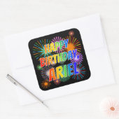 Voornaam "ARIEL", vun "HAPPY BIRTHDAY" Vierkante Sticker (Envelop)