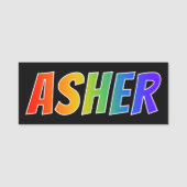 Voornaam "ASHER": Fun Rainbow-kleuren Naamplaatje (Voorkant)