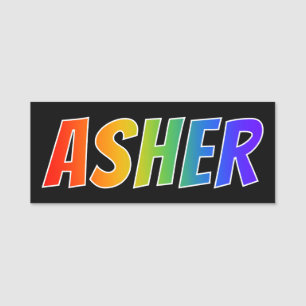 Voornaam "ASHER": Fun Rainbow-kleuren Naamplaatje