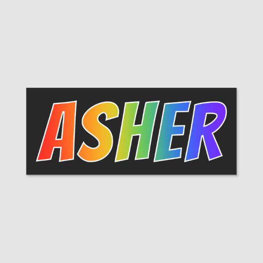 Voornaam "ASHER": Fun Rainbow-kleuren Naamplaatje (Voorkant)
