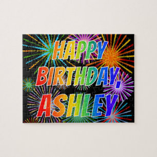 Voornaam "ASHLEY", geun "HAPPY BIRTHDAY" Legpuzzel