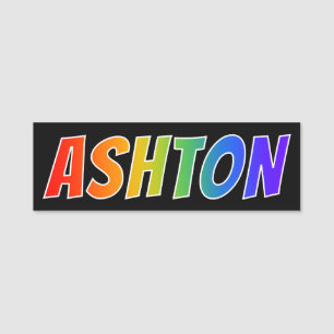 Voornaam "ASHTON": Fun Rainbow-kleuren Naamplaatje