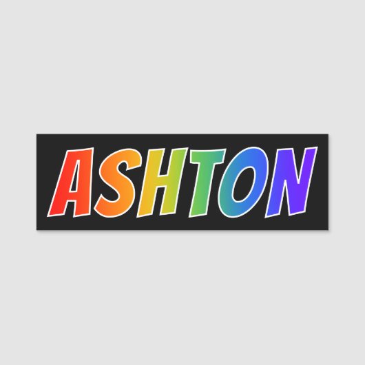 Voornaam "ASHTON": Fun Rainbow-kleuren Naamplaatje (Voorkant)