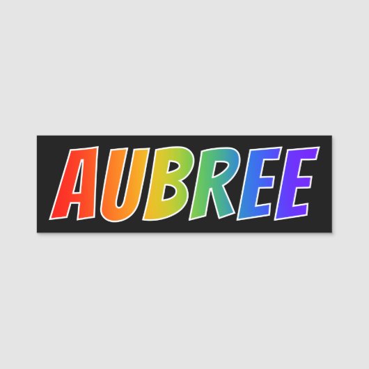 Voornaam "AUBREE": Fun Rainbow-kleuren Naamplaatje (Voorkant)